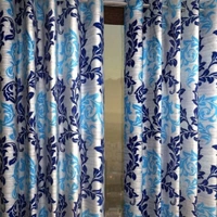Loof Klapper Polyester Eyelet Blue Printed Design curtains Pack of 2 - Window (4x5 Feet)