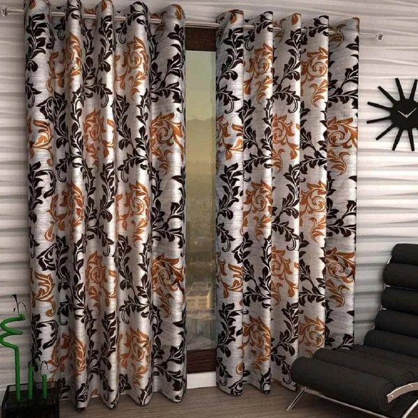Loof Klapper Polyester Eyelet Brown Printed Design curtains Pack of 2 - Door (4x7 Feet)