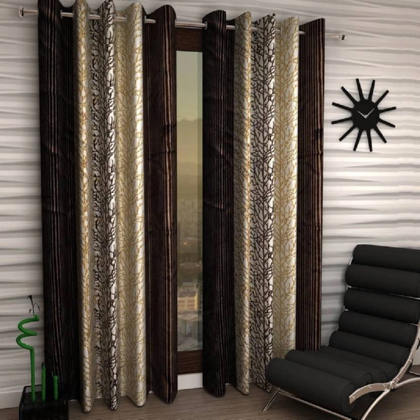 Loof Klapper Polyester Eyelet Brown Printed Design curtains Pack of 2 - Window (4x5 Feet)