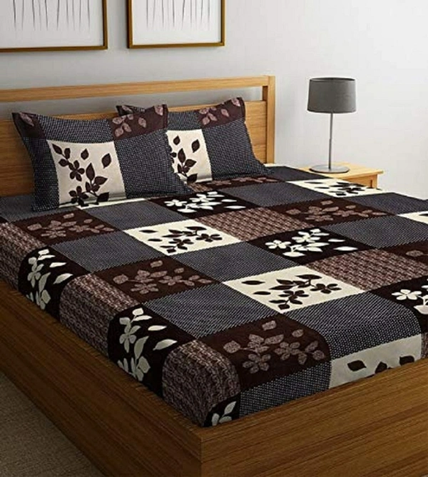 Painpat Textile Hub 140 TC Microfiber Brown Double  Flat Bedsheet  with 2 pillow cover - Double Bedsheet