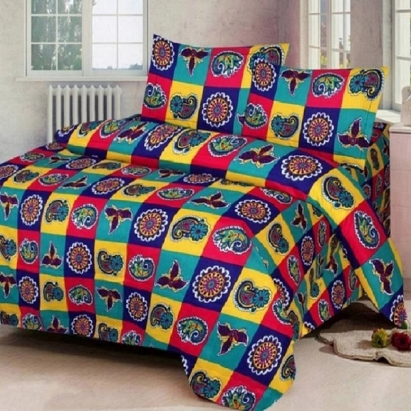 Painpat Textile Hub 140 TC Microfiber Double Floral Flat Bedsheet  with 2 pillow cover - Double Bedsheet