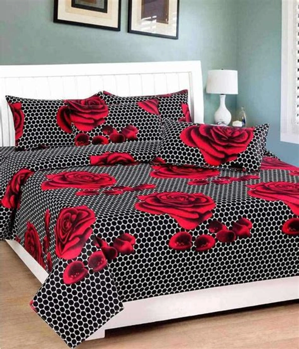Painpat Textile Hub 140 TC Microfiber Double Floral Flat Bedsheet  with 2 pillow cover - Double Bedsheet