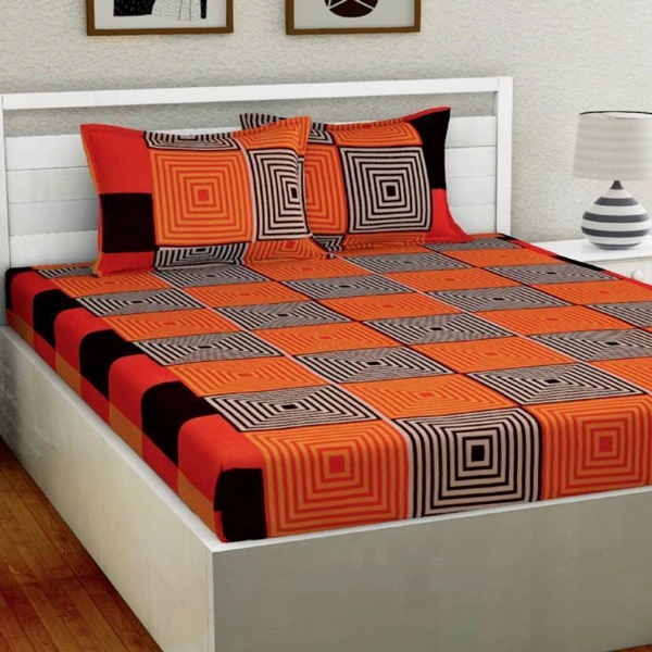 Painpat Textile Hub 140 TC Microfiber Orange Double  Flat Bedsheet  with 2 pillow cover - Double Bedsheet