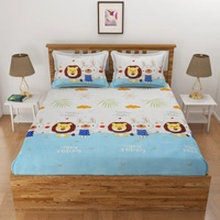 Panipat Textile Hub 140 TC Microfiber 3D Lion Printed Flat Double Bedsheet  With 2 pillow cover - Single Bedsheet