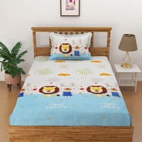 Panipat Textile Hub 140 TC Microfiber 3D Lion Printed Flat Double Bedsheet  With 2 pillow cover - Single Bedsheet