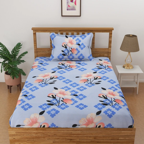 Panipat Textile Hub 140 TC Microfiber 3D Printed Flat Double Bedsheet  With 2 pillow cover - Double Bedsheet