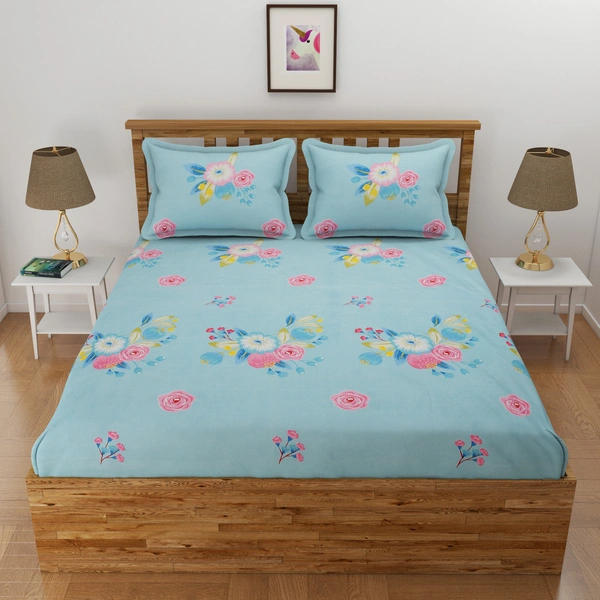 Panipat Textile Hub 140 TC Microfiber 3D Printed Flat Double Bedsheet  With 2 pillow cover - Single Bedsheet