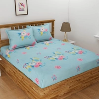 Panipat Textile Hub 140 TC Microfiber 3D Printed Flat Double Bedsheet  With 2 pillow cover - Single Bedsheet