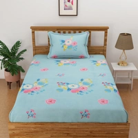 Panipat Textile Hub 140 TC Microfiber 3D Printed Flat Double Bedsheet  With 2 pillow cover - Single Bedsheet