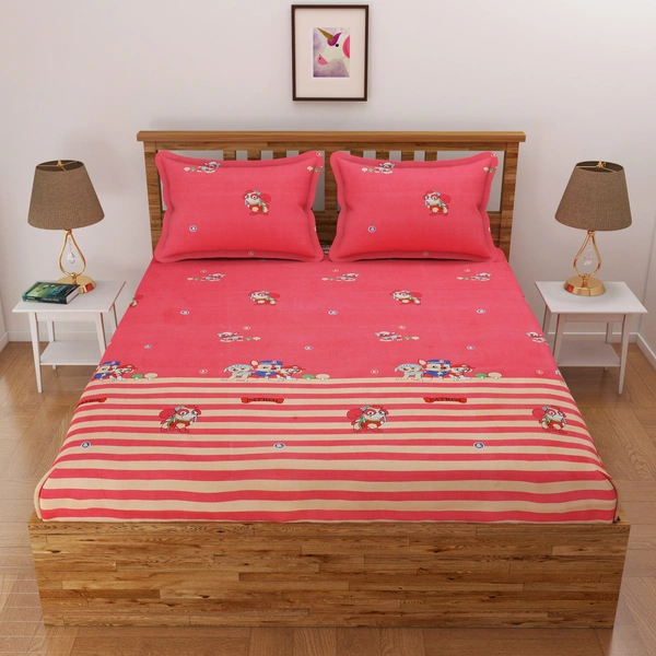 Panipat Textile Hub 140 TC Microfiber 3D Printed Flat Double Bedsheet  With 2 pillow cover - Single Bedsheet
