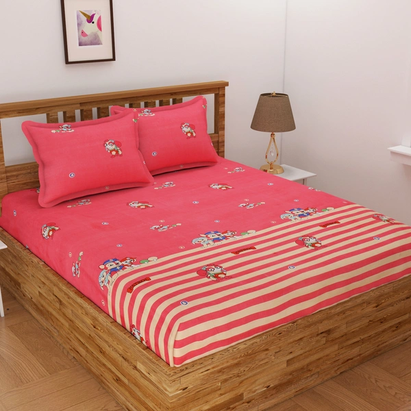 Panipat Textile Hub 140 TC Microfiber 3D Printed Flat Double Bedsheet  With 2 pillow cover - Single Bedsheet