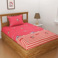 Panipat Textile Hub 140 TC Microfiber 3D Printed Flat Double Bedsheet  With 2 pillow cover - Single Bedsheet