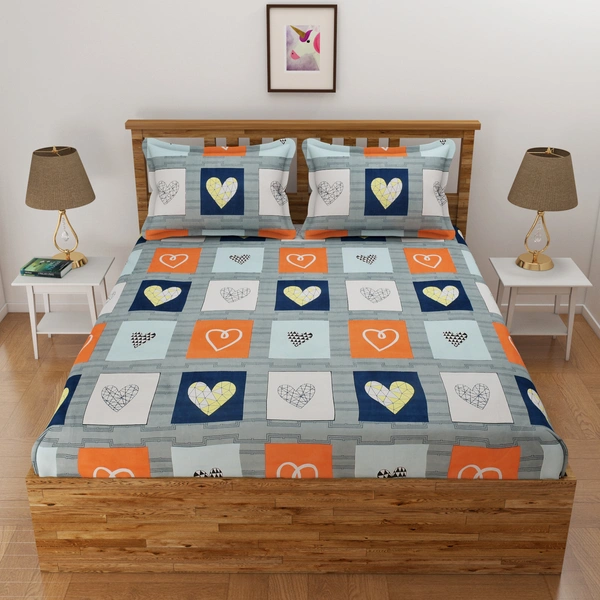 Panipat Textile Hub 140 TC Microfiber 3D Printed Flat Double Bedsheet  With 2 pillow cover - Double Bedsheet