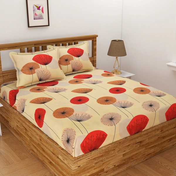 Panipat Textile Hub 140 TC Microfiber 3D Printed Flat Double Bedsheet  With 2 pillow cover - Single Bedsheet