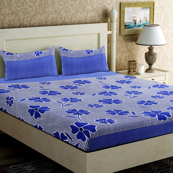 Panipat Textile Hub 140 TC Microfiber 3D Printed Flat Double Bedsheet  With 2 pillow cover - Double Bedsheet