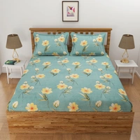 Panipat Textile Hub 140 TC Microfiber 3D Printed Flat Double Bedsheet  With 2 pillow cover - Single Bedsheet