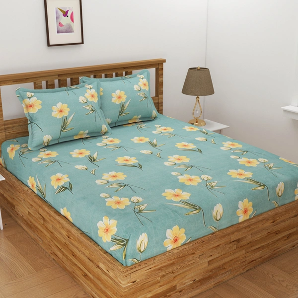 Panipat Textile Hub 140 TC Microfiber 3D Printed Flat Double Bedsheet  With 2 pillow cover - Double Bedsheet