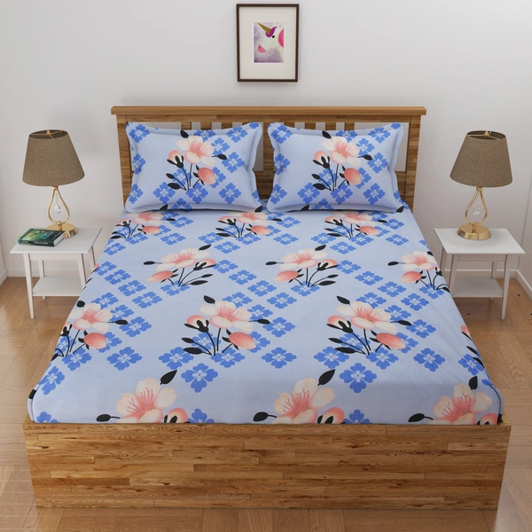 Panipat Textile Hub 140 TC Microfiber 3D Printed Flat Double Bedsheet  With 2 pillow cover - Single Bedsheet