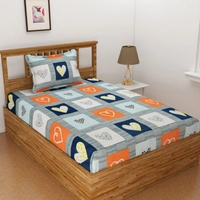 Panipat Textile Hub 140 TC Microfiber 3D Printed Flat Double Bedsheet  With 2 pillow cover - Single Bedsheet