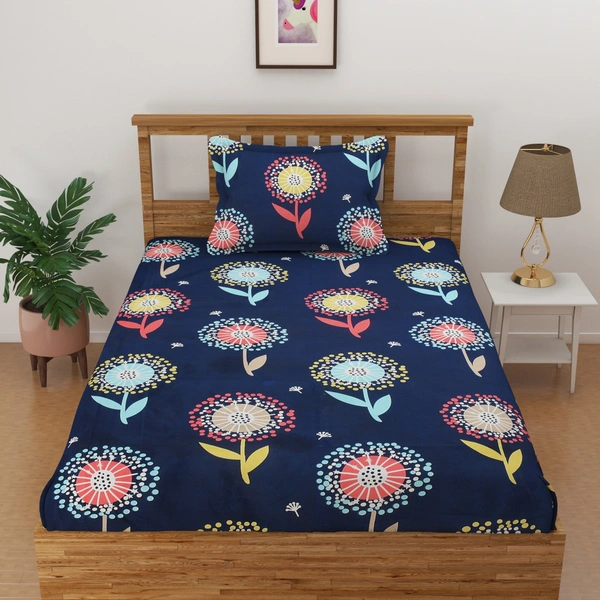 Panipat Textile Hub 140 TC Microfiber 3D Printed Flat Double Bedsheet  With 2 pillow cover - Double Bedsheet