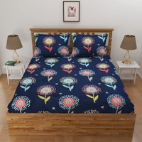 Panipat Textile Hub 140 TC Microfiber 3D Printed Flat Double Bedsheet  With 2 pillow cover - Double Bedsheet