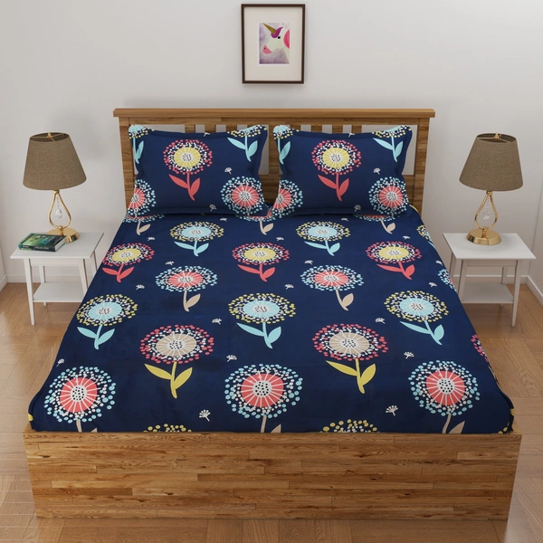 Panipat Textile Hub 140 TC Microfiber 3D Printed Flat Double Bedsheet  With 2 pillow cover - Double Bedsheet