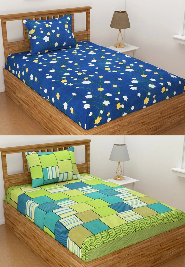 Panipat Textile Hub 140 TC Microfiber Combo Single Floral Flat Bedsheet ( 2 Single Bedsheet with 2 pillow cover) - Single Bedsheet