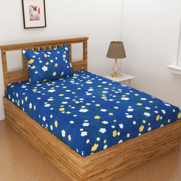 Panipat Textile Hub 140 TC Microfiber Combo Single Floral Flat Bedsheet ( 2 Single Bedsheet with 2 pillow cover) - Single Bedsheet