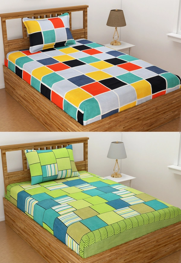 Panipat Textile Hub 140 TC Microfiber Combo Single Floral Flat Bedsheet ( 2 Single Bedsheet with 2 pillow cover) - Single Bedsheet