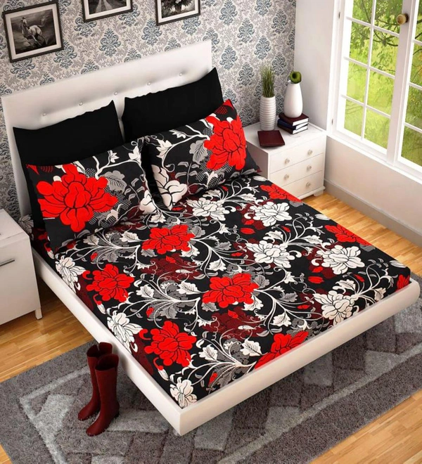Panipat Textile Hub 140 TC Microfiber Double Floral Flat Bedsheet  (Pack of 1) - Double Bedsheet