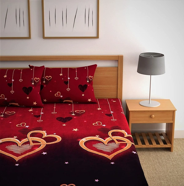 Panipat Textile Hub 140 TC Microfiber Double Velentine Heart Flat Bedsheet  (Pack of 1) - Double Bedsheet