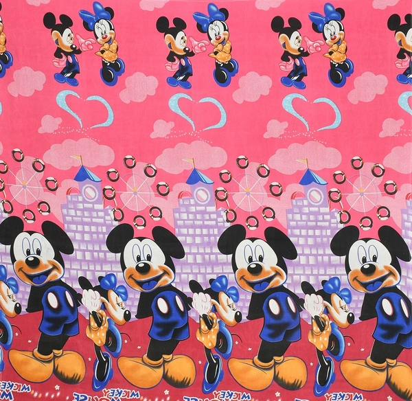 Panipat Textile Hub 140 TC Microfiber  Pink Micky Printed Flat Double Bedsheet  With 2 pillow cover - Double Bedsheet
