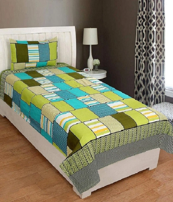 Panipat Textile Hub 140 TC Microfiber Single Floral Flat Bedsheet with 1 pillow cover - Single Bedsheet
