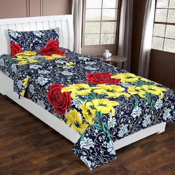 Panipat Textile Hub 140 TC Microfiber Single Floral Flat Bedsheet with 1 pillow cover
