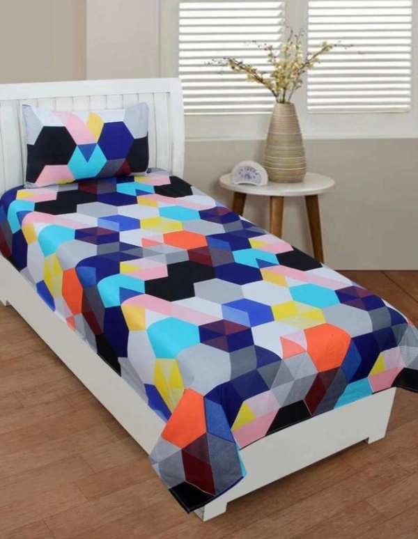 Panipat Textile Hub 140 TC Microfiber Single Floral Flat Bedsheet with 1 pillow cover - Single Bedsheet
