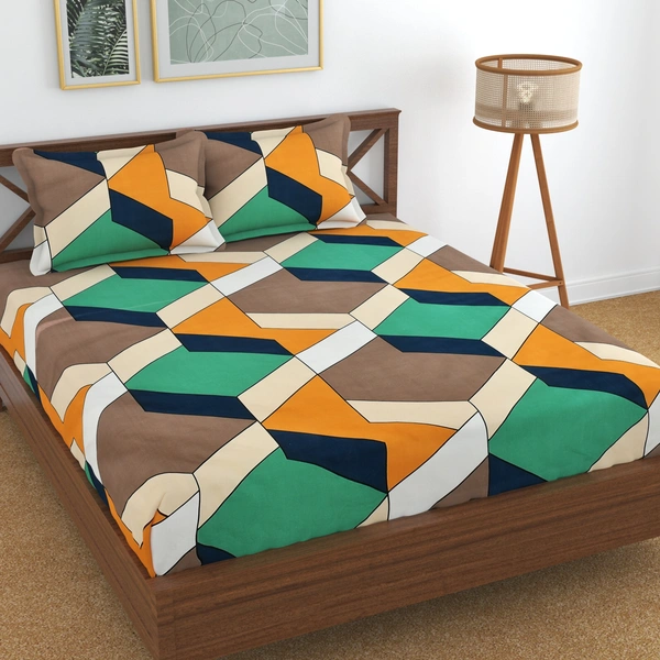 Panipat textile Hub 180 TC Microfiber Super Soft Fitted (Elastic) Double Bedsheet with 2 Pillow cover