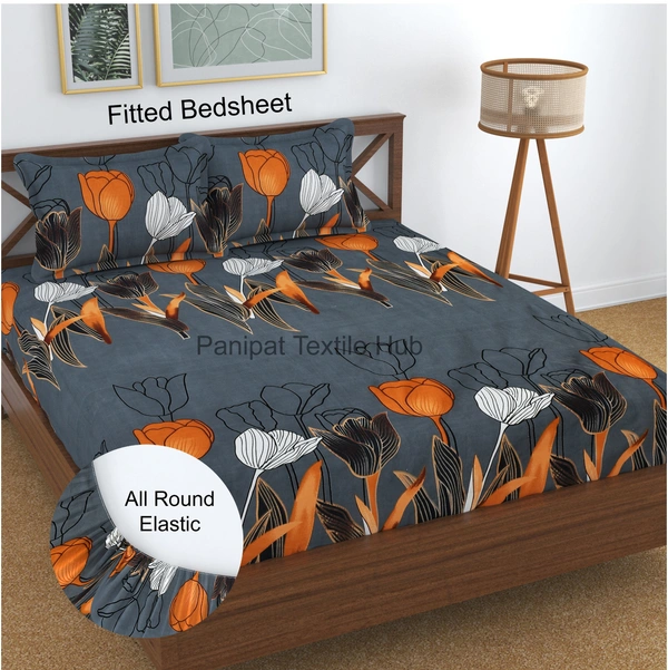 Panipat textile Hub 180 TC Microfiber Super Soft Fitted (Elastic) Double Bedsheet with 2 Pillow cover