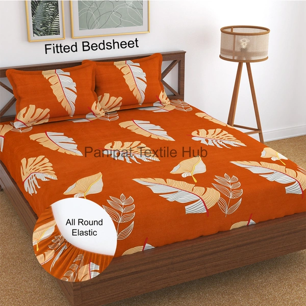 Panipat textile Hub 180 TC Microfiber Super Soft Fitted (Elastic) Double Bedsheet with 2 Pillow cover