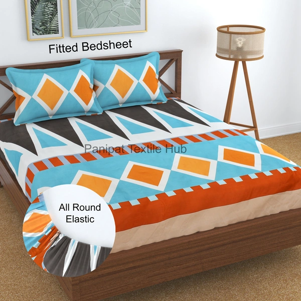 Panipat textile Hub 180 TC Microfiber Super Soft Fitted (Elastic) Double Bedsheet with 2 Pillow cover