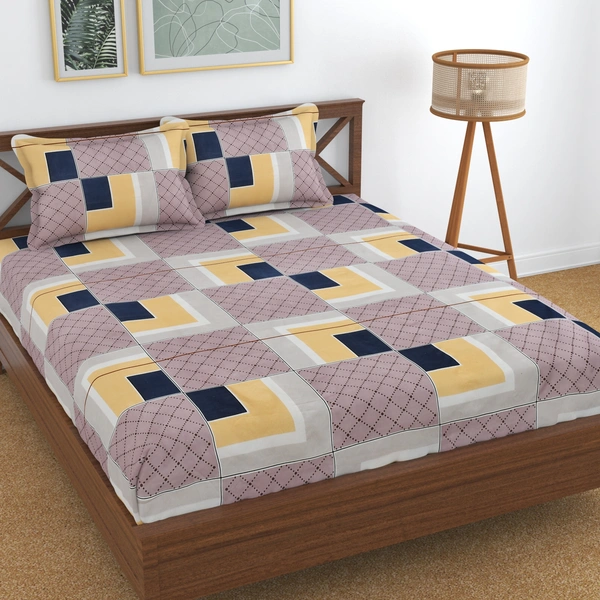 Panipat textile Hub 180 TC Microfiber Super Soft Fitted (Elastic) Double Bedsheet with 2 Pillow cover