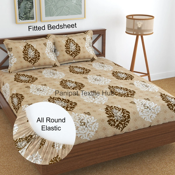 Panipat textile Hub 180 TC Microfiber Super Soft Fitted (Elastic) Double Bedsheet with 2 Pillow cover