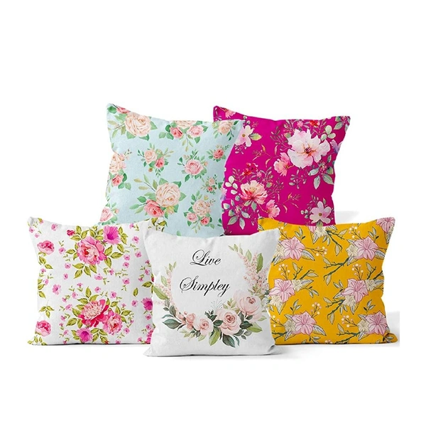 Panipat Textile Hub 3D digital printed Cushion Cover Pack of 5 ( 16 inch x 16 Inch)