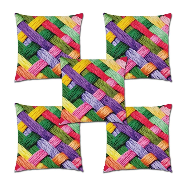 Panipat Textile Hub 3D digital printed Cushion Cover Pack of 5 ( 16 inch x 16 Inch)