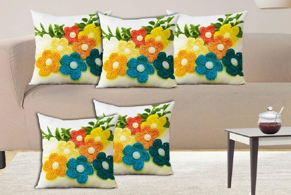 Panipat Textile Hub 3D digital printed Cushion Cover Pack of 5 ( 16 inch x 16 Inch)