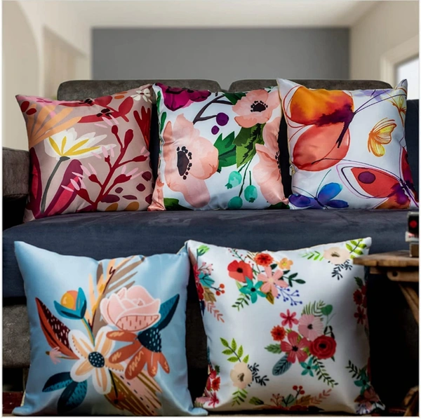 Panipat Textile Hub 3D digital printed Cushion Cover Pack of 5 ( 16 inch x 16 Inch)