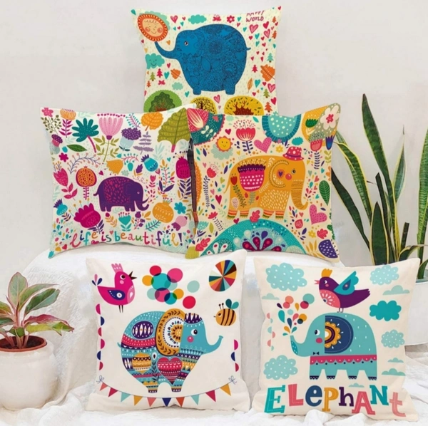 Panipat Textile Hub 3D digital printed Cushion Cover Pack of 5 ( 16 inch x 16 Inch)