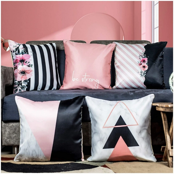 Panipat Textile Hub 3D digital printed Cushion Cover Pack of 5 ( 16 inch x 16 Inch)