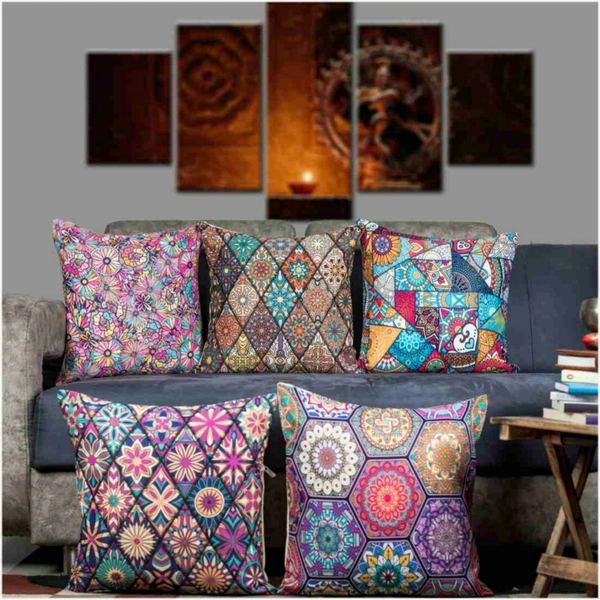 Panipat Textile Hub 3D digital printed Cushion Cover Pack of 5 ( 16 inch x 16 Inch)