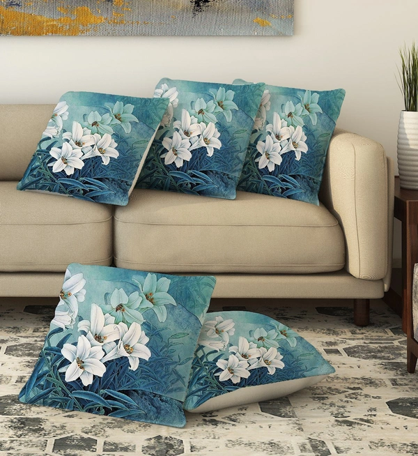 Panipat Textile Hub 3D digital printed Cushion Cover Pack of 5 ( 16 inch x 16 Inch)