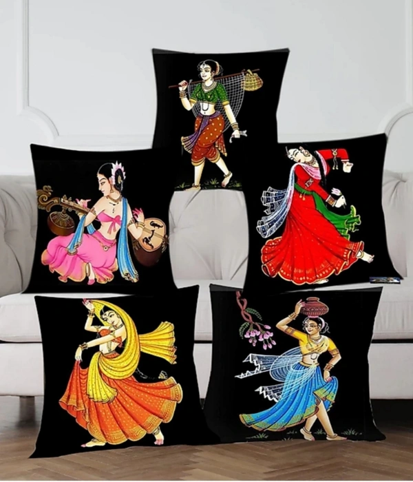Panipat Textile Hub 3D digital printed Cushion Cover Pack of 5 ( 16 inch x 16 Inch)